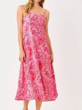 NEW Paradise Punch Pink LILLY PULITZER Jorgian Linen Midi Dress 4 NWT